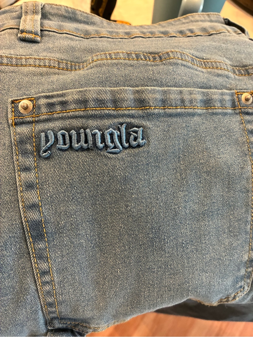 YoungLA Light Blue Relaxed Men’s Jeans with Cargo Pockets